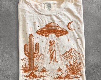 UFO Dog Shirt, Funny Alien Abduction Pet Graphic Tee, Retro Sci Fi T-Shirt, Dog Lover Gift, Comfort Colors Tee, Paranormal Weirdcore Gift