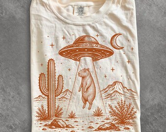 UFO Capybara Shirt, Funny Alien Abduction Animal Graphic Tee, Retro Sci Fi T-Shirt, Capybara Lover Gift, Comfort Colors Tee, Paranormal Gift