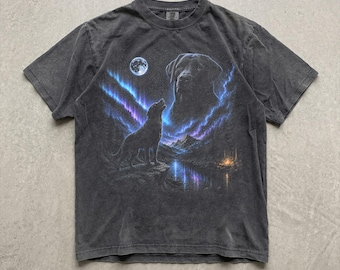 Camiseta de Labrador Retriever Negro, Camiseta de Perro de la Luna Aullante, Camiseta con Gráfico de Auroras Boreales, Regalo para Amantes de los Labradores Negros de los 90, Camiseta para Mamá y Papá de Perro