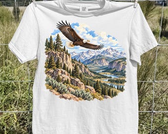 Vintage Bald Eagle Shirt, Mountain Wildlife Graphic Tee, American Eagle Nature T-Shirt, Bird Lover Gift, Rustic Outdoors Comfort Colors Tee