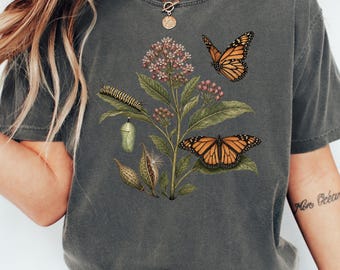 Monarch Butterfly Shirt, Milkweed Plant Tee, Pollinator Conservation Nature Gift, Unisex Tee, Teacher Gift, Moth Shirt, Casual Graphic Shirt