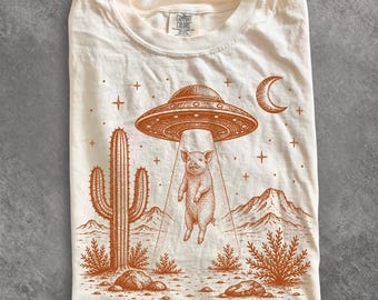 UFO Pig Shirt, Funny Alien Abduction Farm Animal Graphic Tee, Retro Sci Fi T-Shirt, Pig Lover Gift, Comfort Colors Tee, Paranormal Gift