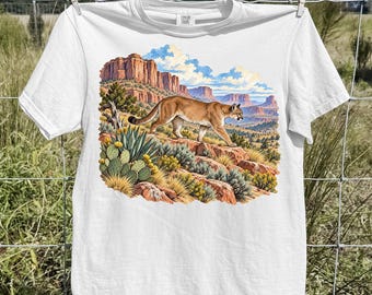 Vintage Mountain Lion Shirt, Desert Cougar Wildlife Graphic Tee, Southwestern Nature T-Shirt, Cougar Lover Gift, Rustic Comfort Colors Tee