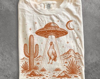 UFO Chicken Shirt, Funny Alien Abduction Farm Animal Tee, Retro Sci Fi T-Shirt, Chicken Lover Gift, Comfort Colors Tee, Paranormal Gift