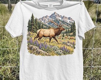 Vintage Elk Shirt, Rocky Mountain Wildlife Graphic Tee, Bull Elk Wilderness T-Shirt, Elk Hunter Gift, Rustic Outdoors Comfort Colors Tee