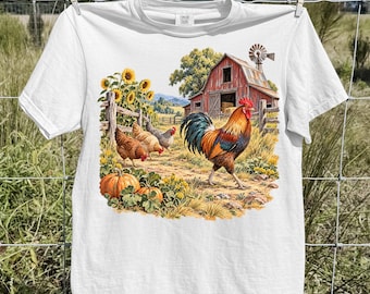 Vintage Chicken Shirt, Rooster and Hen Farm Graphic Tee, Rustic Country T-Shirt, Chicken Lover Gift, Homestead Unisex Comfort Colors Tee