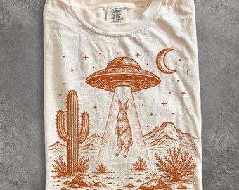 UFO Rabbit Shirt, Vintage Alien Abduction Animal Graphic Tee, Retro Sci Fi T-Shirt, Rabbit Lover Gift, Comfort Colors Tee, Paranormal Gift