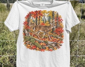 Vintage Whitetail Deer Shirt, Autumn Buck Wildlife Graphic Tee, Deer Hunting T-Shirt, Deer Hunter Gift, Rustic Outdoors Comfort Colors Tee