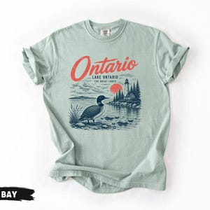 Lake Ontario Shirt, Vintage Loon Lighthouse Graphic Tee, Great Lakes Canada Wildlife Gifts, Ontario Souvenirs, Canadian Nature Lover Apparel image 4