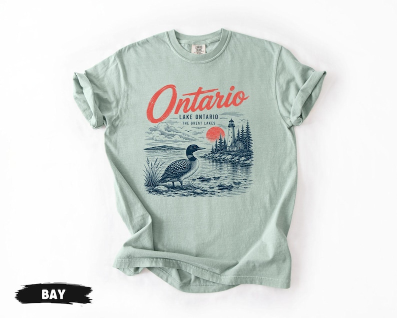 Lake Ontario Shirt, Vintage Loon Lighthouse Graphic Tee, Great Lakes Canada Wildlife Gifts, Ontario Souvenirs, Canadian Nature Lover Apparel image 4