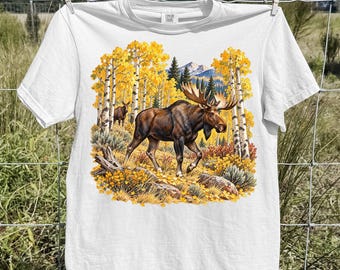 Vintage Moose Shirt, Retro Aspen Forest Wildlife Graphic Tee, Bull Moose Nature T-Shirt, Moose Lover Gift, Outdoorsy Comfort Colors Tee