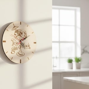 Laser Cut Wooden Gin O’Clock Wall Clock | Kitchen Bar Decor (30-40cm)