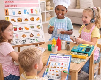 Área de juego para niños con restaurante y médico / Hojas de actividades de simulación (Descarga en PDF)