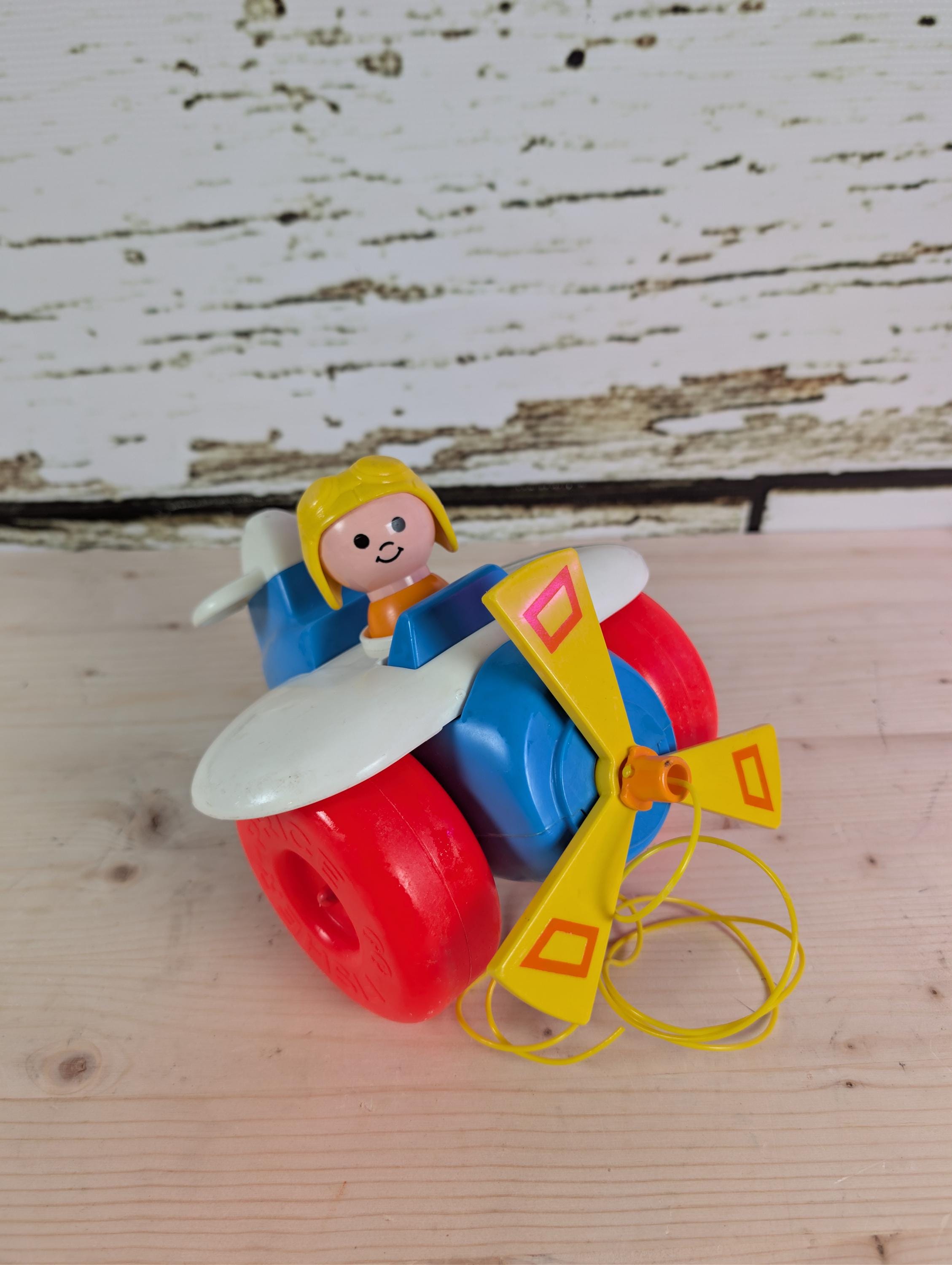 Ancien Jouet Avion avec pilote et Voiture Police Fisher Price