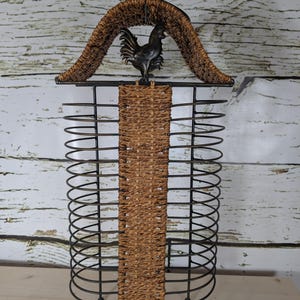 Vintage metal and wicker CD stand | Retro CD storage | Rustic country chic decor