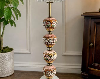 Large vintage standing ashtray in marble, cut glass and ceramic, Capodimonte style – Baroque standing ashtray