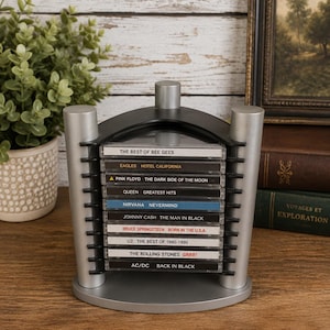 Atlantic CD Holder | 10 CD Storage | Stackable Grey CD Rack | Modern Multimedia Organization