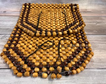 Vintage wooden bead seat mat – retro car seat cover – brown and natural