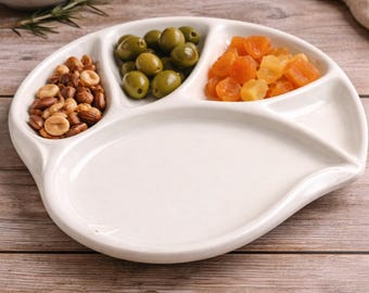 Ensemble de 8 assiettes compartimentées vintage blanc crème | Assiettes apéritif / service | Vaisselle rétro élégante