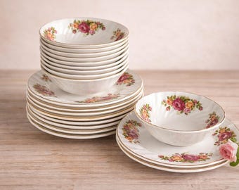 Vajilla Vintage Cottage Rose Wood & Sons England – platos y cuencos con motivos florales – porcelana inglesa – juego completo