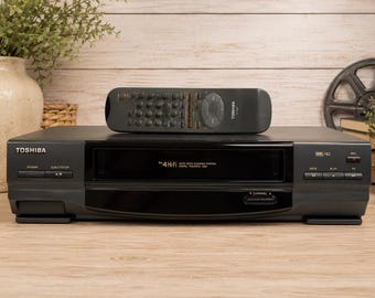 Vintage Toshiba VHS player with remote control – 4-head Hi-Fi VCR – Model M-64C – Tested and Working
