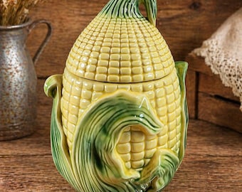 Vaso in ceramica vintage Stanford Ware con coperchio, design retrò a forma di pannocchia di mais.