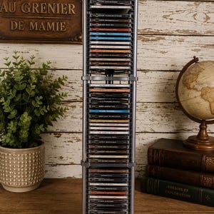 Set of 3 stackable Atlantic CD racks | 60 CD storage | Modular grey CD tower | Modern design