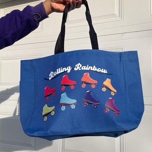 Sac fourre-tout pour patins à roulettes arc-en-ciel - Cabas de patinage coloré, cadeau pour amateur de patins à roulettes, sac de style de vie de patineur