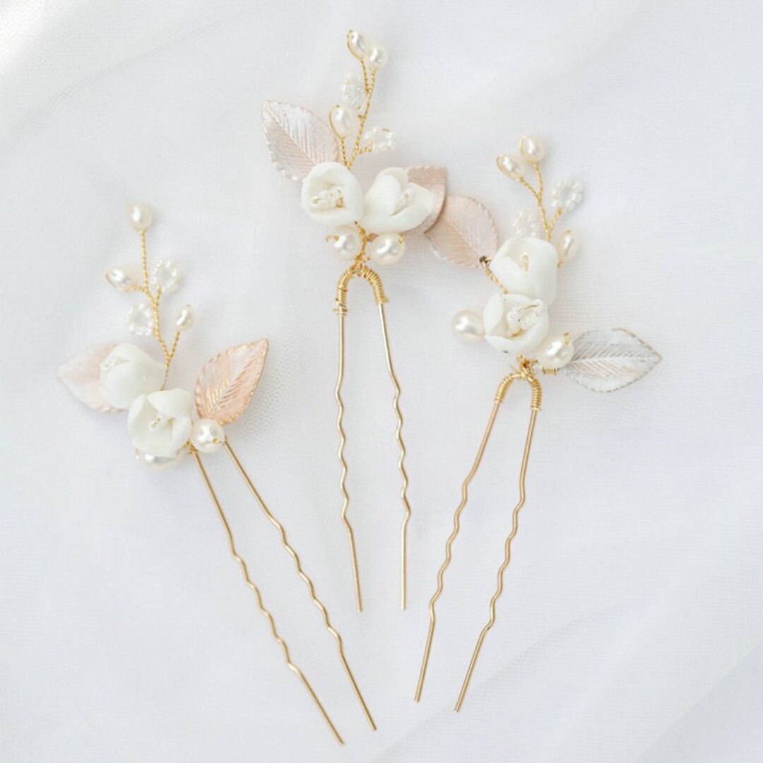 Bridal Floral Hair Pins Blush Flower Hair Pins Bridal Hair Etsy