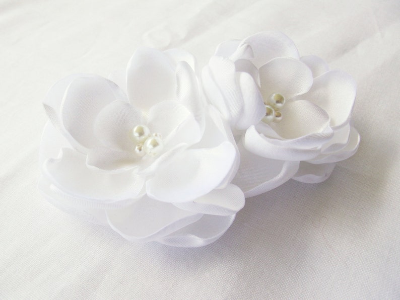 White Bridal Flower Hair Clip Duo White Wedding Hair | Etsy
