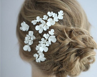 Porcelain Flower Bridal Hair Combs Pins Set - Charley