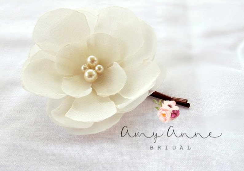 Fascinator Wedding Hair Accessory Bridal Head Piece Chiffon Bobby Pin Ivory Bridal Flower Hair Clip Pearl Beads