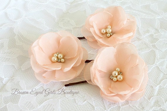 Blush Pink Flower Clips Blush Pink Bridal Flower Hair Clips Etsy