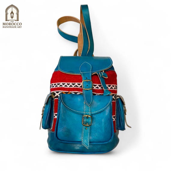 Hand stitched Moroccan Artisan Leather Backpack with Woven Design Moroccan Leather Backpack Women - Etsy main image 3