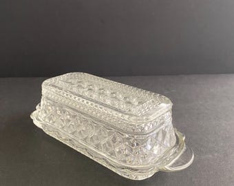 Vintage Rare Anchor Hocking "Wexford" Clear Pressed Glass Covered Butter Dish