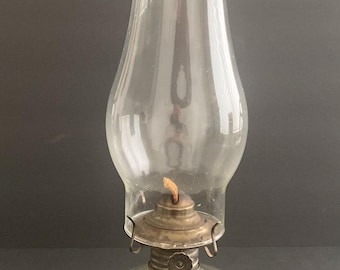 Vintage Lamplight Farms Clear Glass Chamber Oil Lamp with Wick and Chimney 14” T