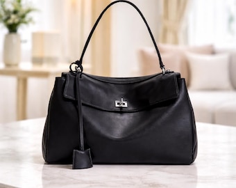 Leather Shoulder Bag Women – Large Capacity Tote Bag with Lock, Luxury Underarm Bag, Minimalist Fashion Handbag