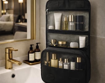 Travel Makeup Bag Organizer, Hanging Toiletry Bag for Women, Waterproof Cosmetic Case, Large Capacity, Gift for Her