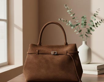 Large Suede Tote Bag for Women – Soft Faux Suede Handbag, Elegant Shoulder & Hand Carry Bag, Minimalist Everyday Work Purse