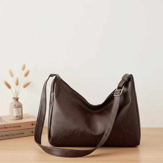 Vegan Leather Tote Bag for Women – Large Minimalist Shoulder Bag, Soft Vintage PU Handbag, Everyday Casual Shopper, Big Capacity Purse