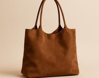 Vegan Suede Shoulder Bag for Women – Soft Large Capacity Tote, Minimalist Casual Hobo Bag, Zipper Shoulder Purse, Everyday Carryall