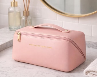 Makeup Bag Organizer for Women, Travel Cosmetic Bag, PU Leather Toiletry Pouch, Minimalist Beauty Storage Case, Gift for Her