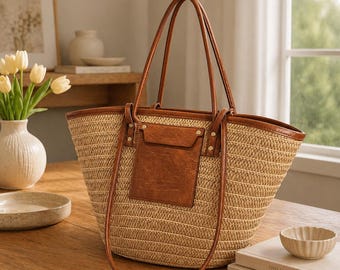 Straw Tote Bag Women, Large Beach Bag, Summer Shoulder Bag, Woven Handbag, Vacation Bag, Boho Tote, Travel Bag