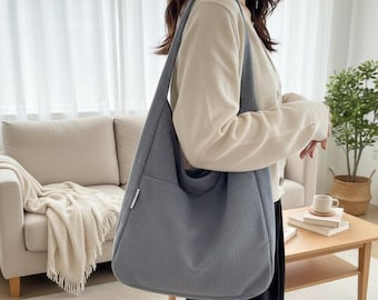 Soft Canvas Hobo Bag for Women – Minimalist Shoulder Tote, Lightweight Casual Purse, Korean Slouchy Bag, Everyday Fabric Tote