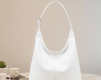 Soft Vegan Leather Hobo Bag – Minimalist Shoulder Tote for Women, Everyday Slouchy Purse, Elegant Chic Bag (White or Pistachio)
