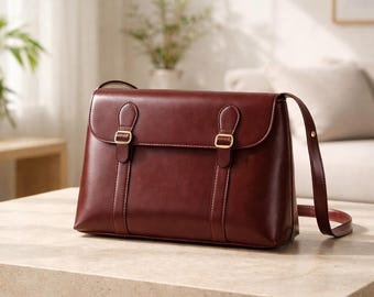 Vintage Messenger Bag for Women, PU Leather Shoulder Bag, Classic Buckle Crossbody Bag, Elegant College Satchel, Everyday Handbag