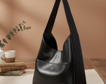 Vegan Leather Hobo Bag for Women – Large Soft Shoulder Tote, Minimalist Slouchy Purse, Everyday Handbag (Brown, Black, Cream)
