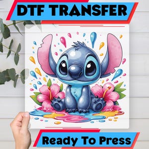 Stitch DTF-överföring, Stitch och blomma redo för tryck, kärleksskjortadesign, trendig skjortdesign DTF, Stitch-bild DTF, bulk-DTF-överföring