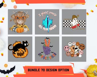 Halloween DTF-överföring, retro spöke-, pumpa-, katt- och skeletttryckpaket, höstskjorta värmepress sublimering, Halloween spöke värmeöverföring