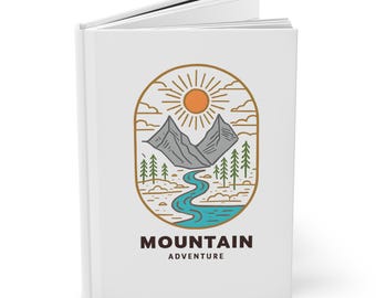 Mountain Adventure Illustration Hardcover Journal | Mountain River Sun Notebook